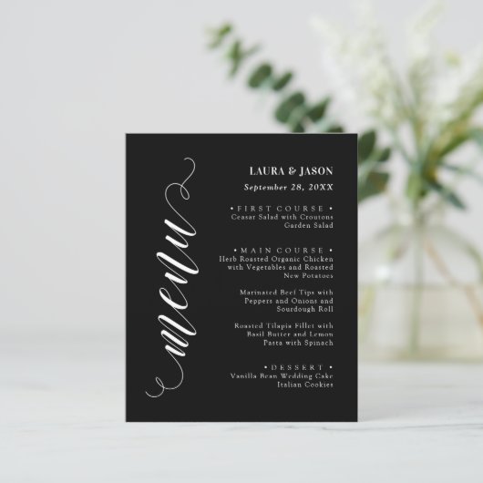 Carte De Menu Mariage Design Script Pour Plaque (Debout devant)