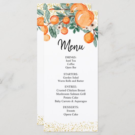 Carte de menu Mariage d'été orange (Devant / Derrière)