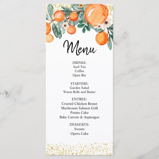 Carte de menu Mariage d'été orange (Devant)