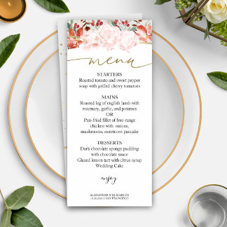Carte de menu Mariage d'hiver Aquarelle dorée Flor