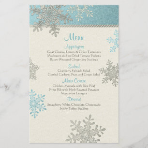 Carte de menu Mariage d'hiver Silver Blue Snowflak