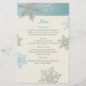 Carte de menu Mariage d'hiver Silver Blue Snowflak (Devant)