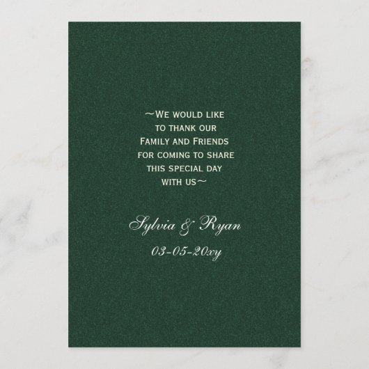 Carte de menu mariage d'hiver Silver Flèches verte (Dos)