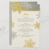 Carte de menu Mariage d'hiver Silver Gold Snowflak (Devant / Derrière)
