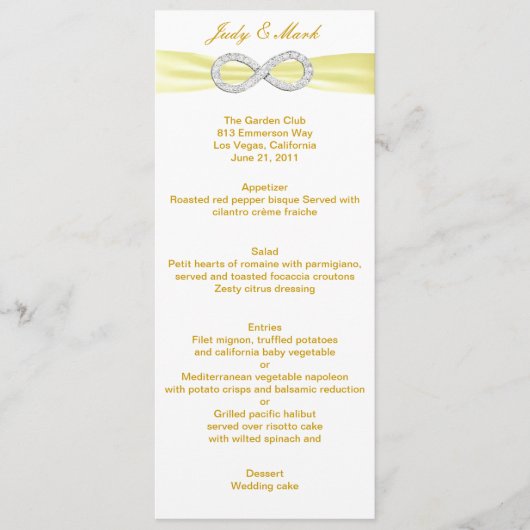 Carte de menu Mariage Diamond jaune Infinity (Devant)