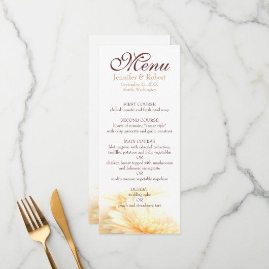 Carte de menu Mariage d'or (Devant/Arrière en situation)