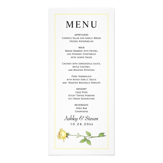 Carte de menu mariage du budget de fleurs de rose (Devant)