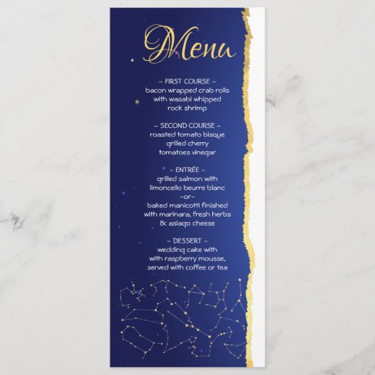 Carte de menu Mariage du panneau étoile du Zodiaqu (Devant)