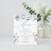Carte de menu Mariage Dusty Blue Fleur sauvage (Debout devant)