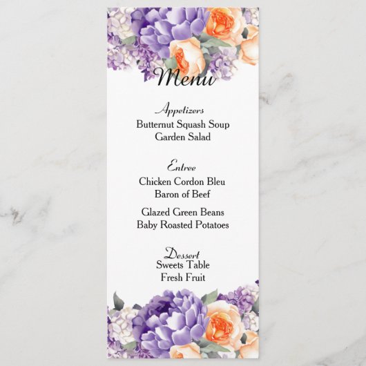Carte de menu Mariage Dusty Mauve Peach Peonies (Devant)