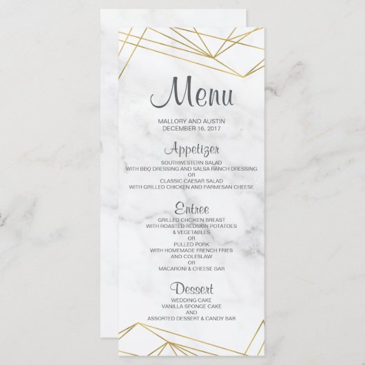 Carte de menu Mariage Elégant et Géométrique en ma (Devant / Derrière)