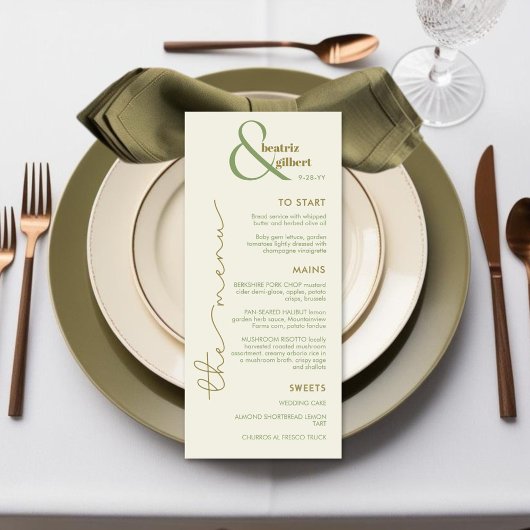 Carte de menu Mariage Élégante pour l'esperluette 