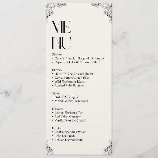 Carte de menu mariage élégante - Réception minimal (Devant)