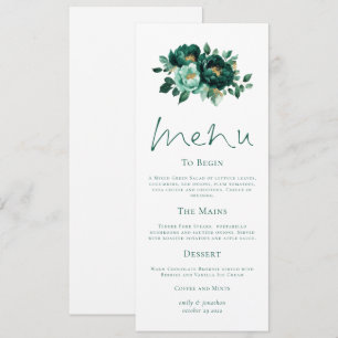 Carte de menu Mariage Emerald and Gold Florals