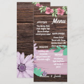 Carte de menu mariage en bois rustique (Devant / Derrière)
