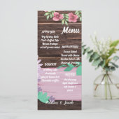 Carte de menu mariage en bois rustique (Debout devant)