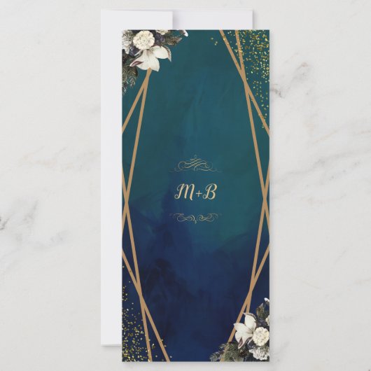 Carte de menu Mariage en or floral romantique (Dos)