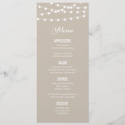 Carte de menu Mariage Été Éclairage Chaîne (Devant)