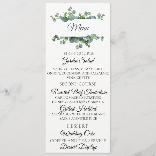Carte de menu Mariage Eucalyptus Bouquet (Devant)