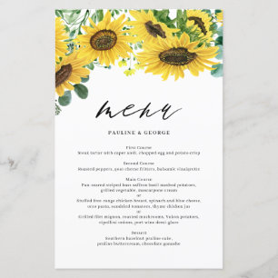 Carte de menu Mariage Eucalyptus Sunflower Waterco
