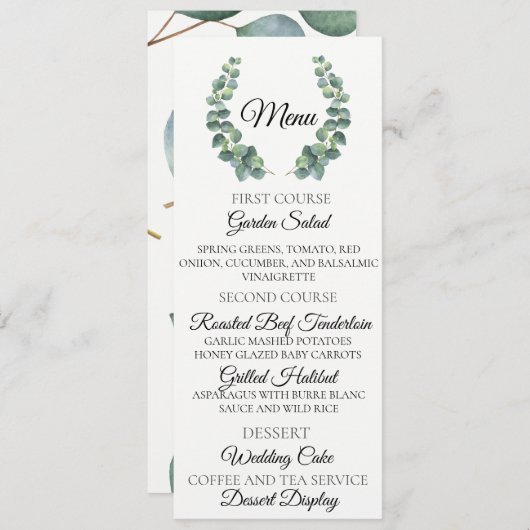 Carte de menu Mariage Eucalyptus Wreath (Devant / Derrière)