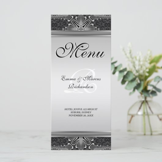 Carte de menu Mariage Exotic Black Baroque (Debout devant)