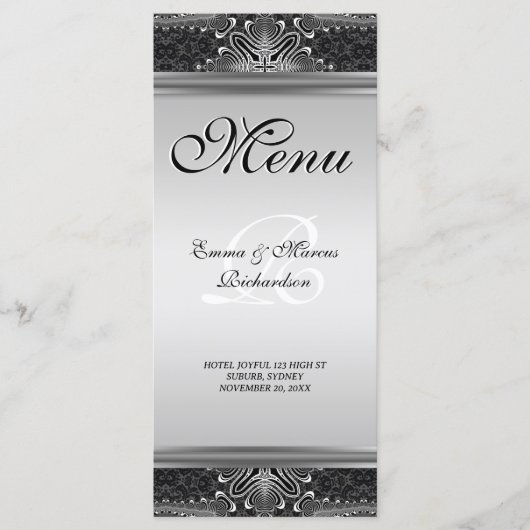Carte de menu Mariage Exotic Black Baroque (Devant)