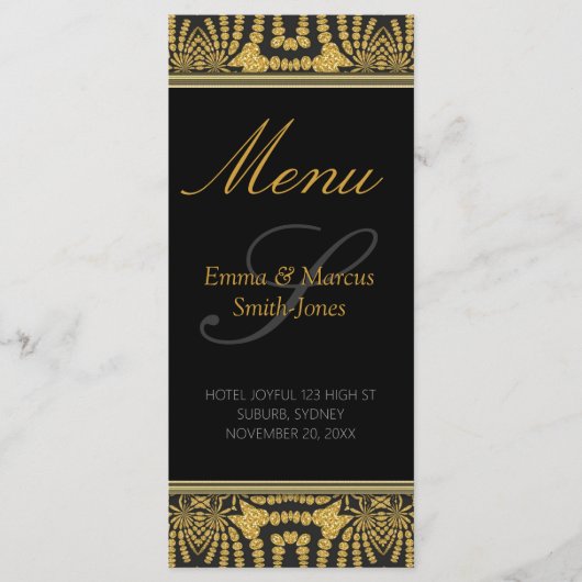 Carte de menu Mariage Exotic Black & Gold Tribal B (Devant)