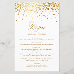 Carte de menu Mariage Faux Gold Foil Confetti