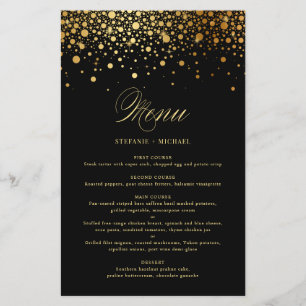 Carte de menu Mariage Faux Gold Foil Noir