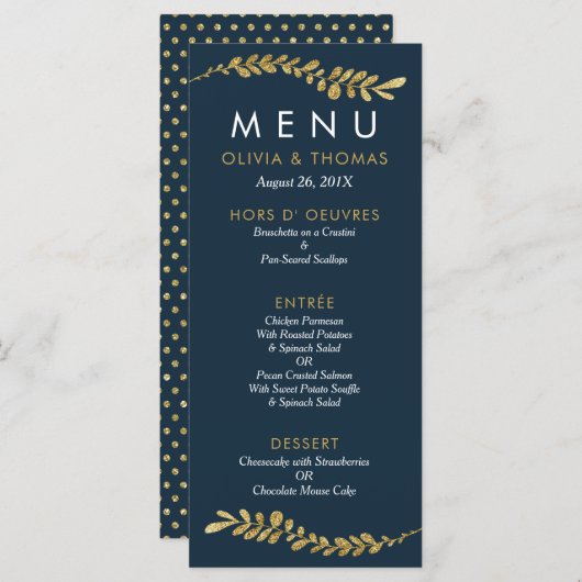 Carte de menu Mariage Faux Gold Leaf modifiable co (Devant / Derrière)