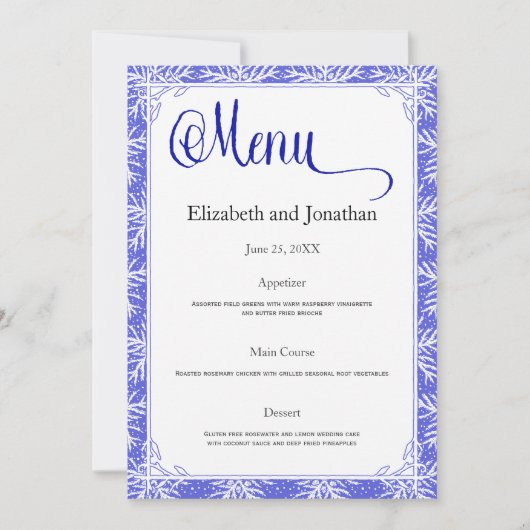 Carte de menu mariage Feuille vert (Devant)