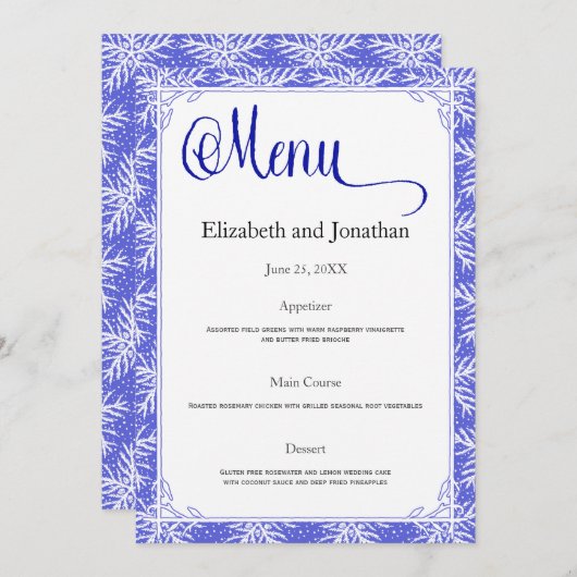 Carte de menu mariage Feuille vert (Devant / Derrière)