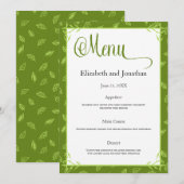 Carte de menu mariage Feuille vert (Devant / Derrière)