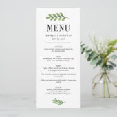 Carte de menu Mariage Feuille Watercolor Greenery (Debout devant)