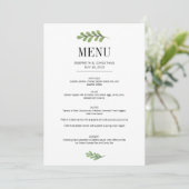 Carte de menu Mariage Feuille Watercolor Greenery (Debout devant)