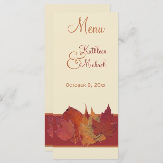 Carte de menu Mariage Feuilles II Automne (Devant / Derrière)