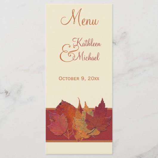 Carte de menu Mariage Feuilles II Automne (Devant)