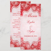 Carte de menu Mariage Flakes de neige rouge et bla (Devant / Derrière)