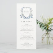 Carte de menu Mariage Fleur sauvage bleu aquarelle (Debout devant)