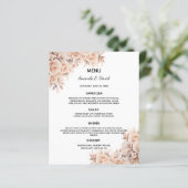 Carte de menu mariage fleurs crème beige (Debout devant)