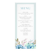 Carte de menu mariage fleurs d'aquarelle bleue (Devant)