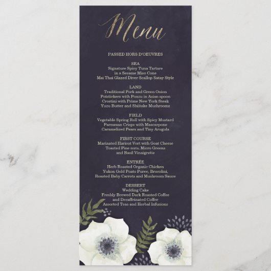 Carte de menu Mariage Fleurs de nuit d'été (Devant)