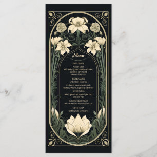 Carte de menu Mariage floral Art nouveau foncé élé