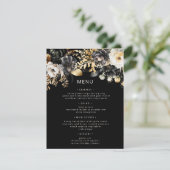 Carte de menu Mariage Floral Black Gold Luxe (Debout devant)