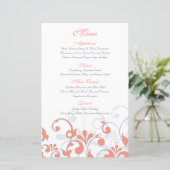 Carte de menu Mariage Floral Blanc Gris Coral (Debout devant)