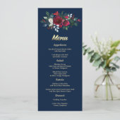 Carte de menu Mariage Floral bleu Bourgogne de la (Debout devant)