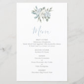 Carte de menu mariage floral bleu Dusty (Devant)