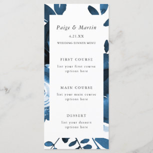 Carte de menu Mariage Floral Bleu et Blanc