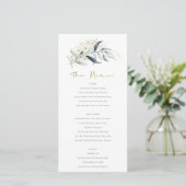 Carte de menu Mariage Floral Bleu Gold (Debout devant)